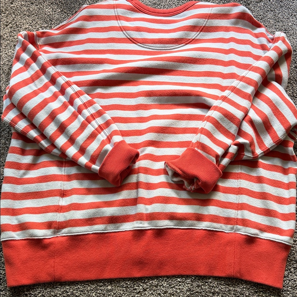Women’s Coral and White Striped Crewneck Sweater - Picture 3 of 4